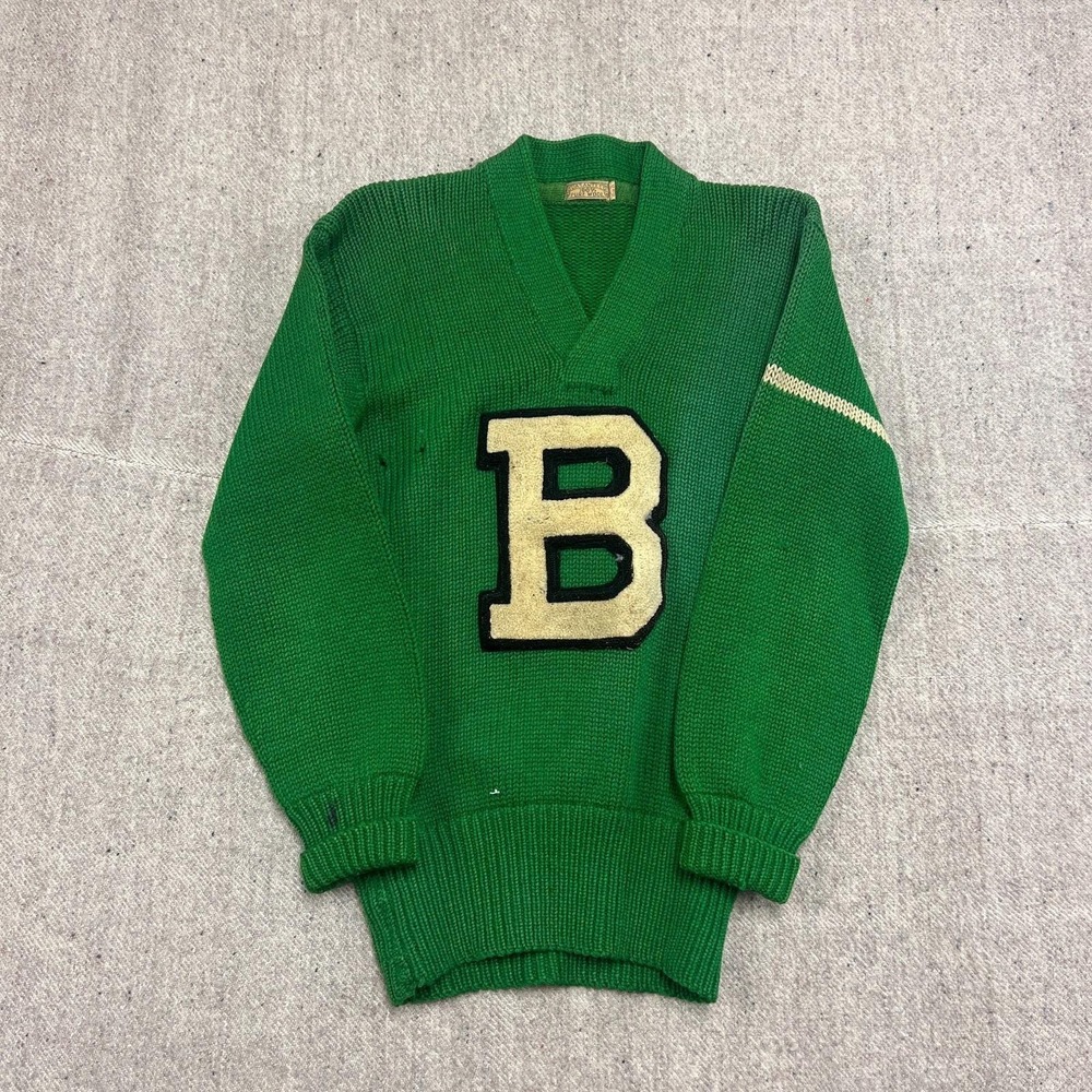 Vintage Letterman Sweater Mens‎ Small Green 1930s Wool USA